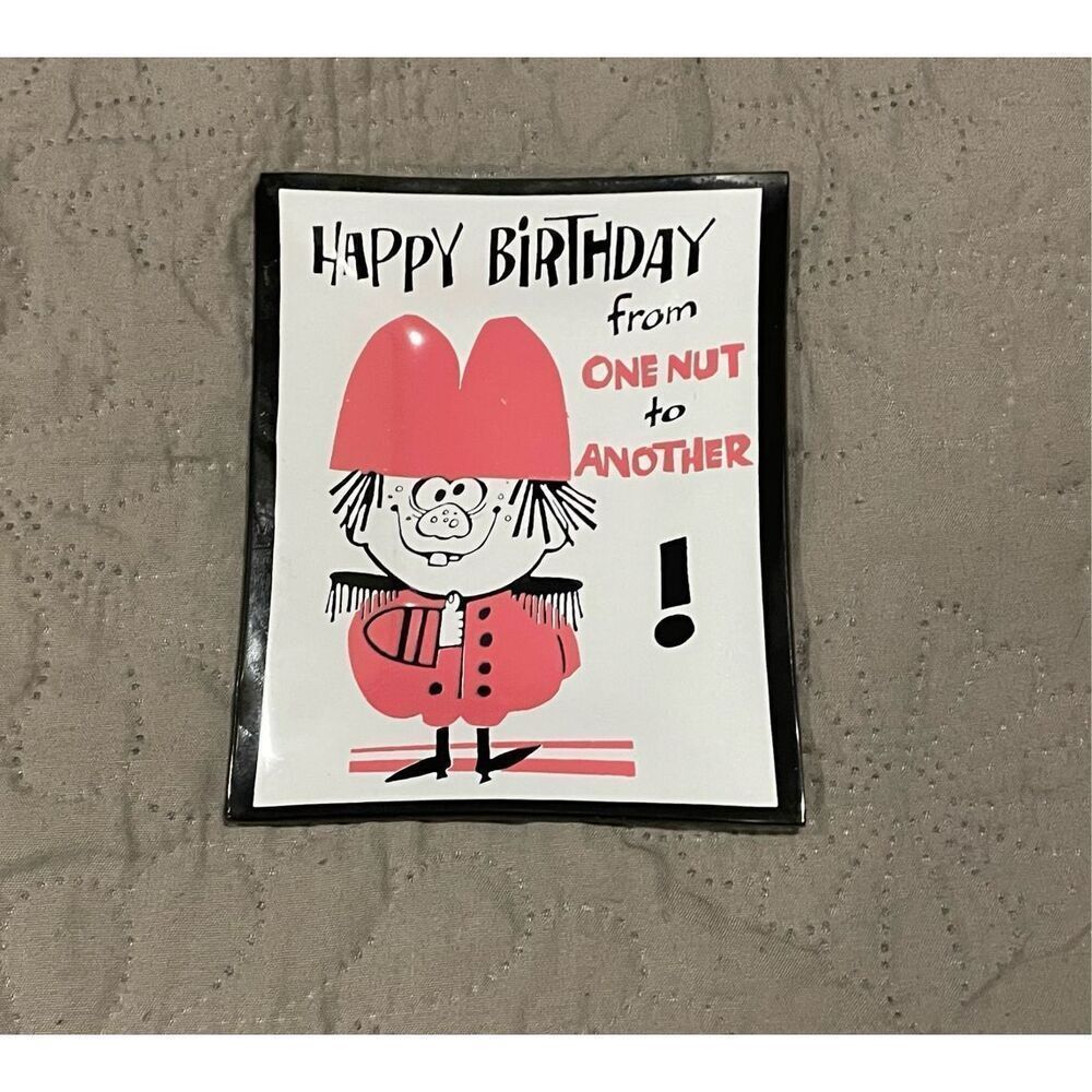 Vintage Happy Birthday Nut Glass Tray Dish Jewelry Coins